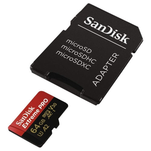 SanDisk Extreme Pro 64GB microSDXC Memory Card + SD Adapter with A2 App Performance + Rescue Pro Deluxe 170MB/s Class 10, UHS-I, U3, V30