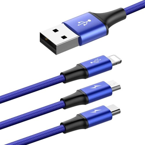 3in1 Cable Micro+Light+TypeC 3A 1.2m Blu
