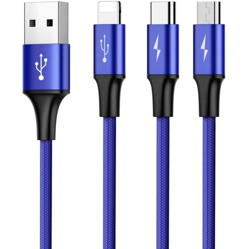 3in1 Cable Micro+Light+TypeC 3A 1.2m Blu