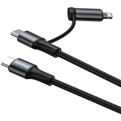 2in1 Cable TypeC to C/Lightning 60W Blk